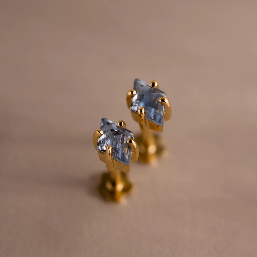 Birthstone Flatback Studs Silver 18K Gold Plated