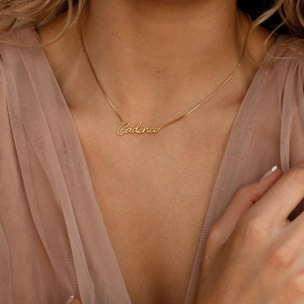 Nella Name Box Chain Necklace Silver 18K Gold Plated