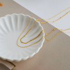 Beaded Duo Chain Necklace Silver 18K Gold Plated