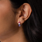 Multiple Tapered Birthstone Huggies Silver 18K Gold Plated