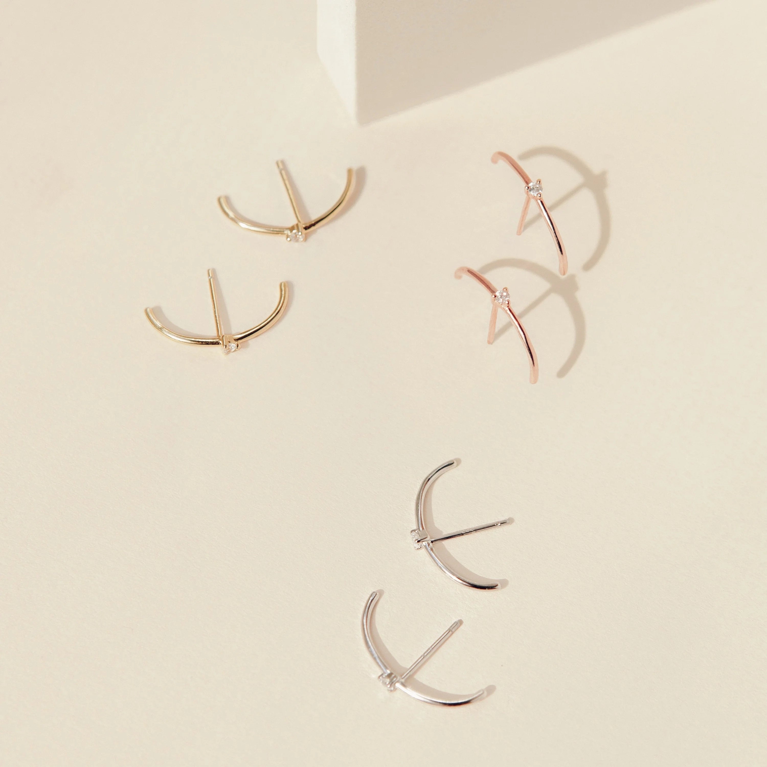 Diamonds Arc Studs Silver 18K Gold Plated