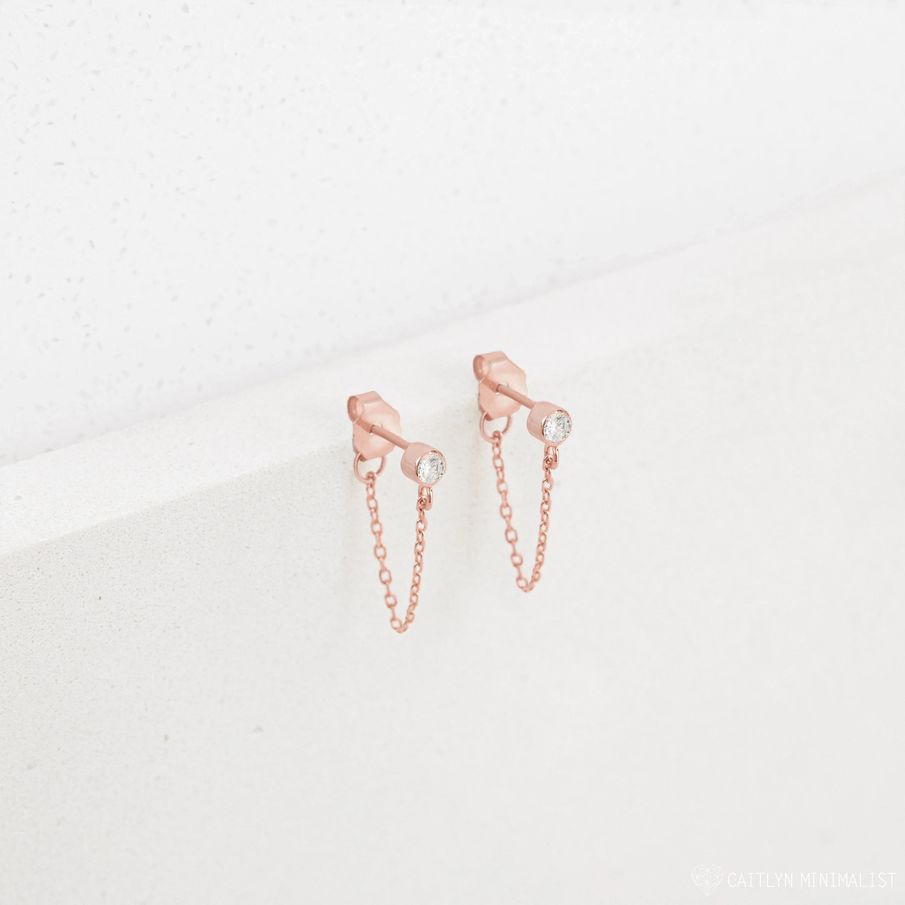 Birthstone Chain Stud Earrings