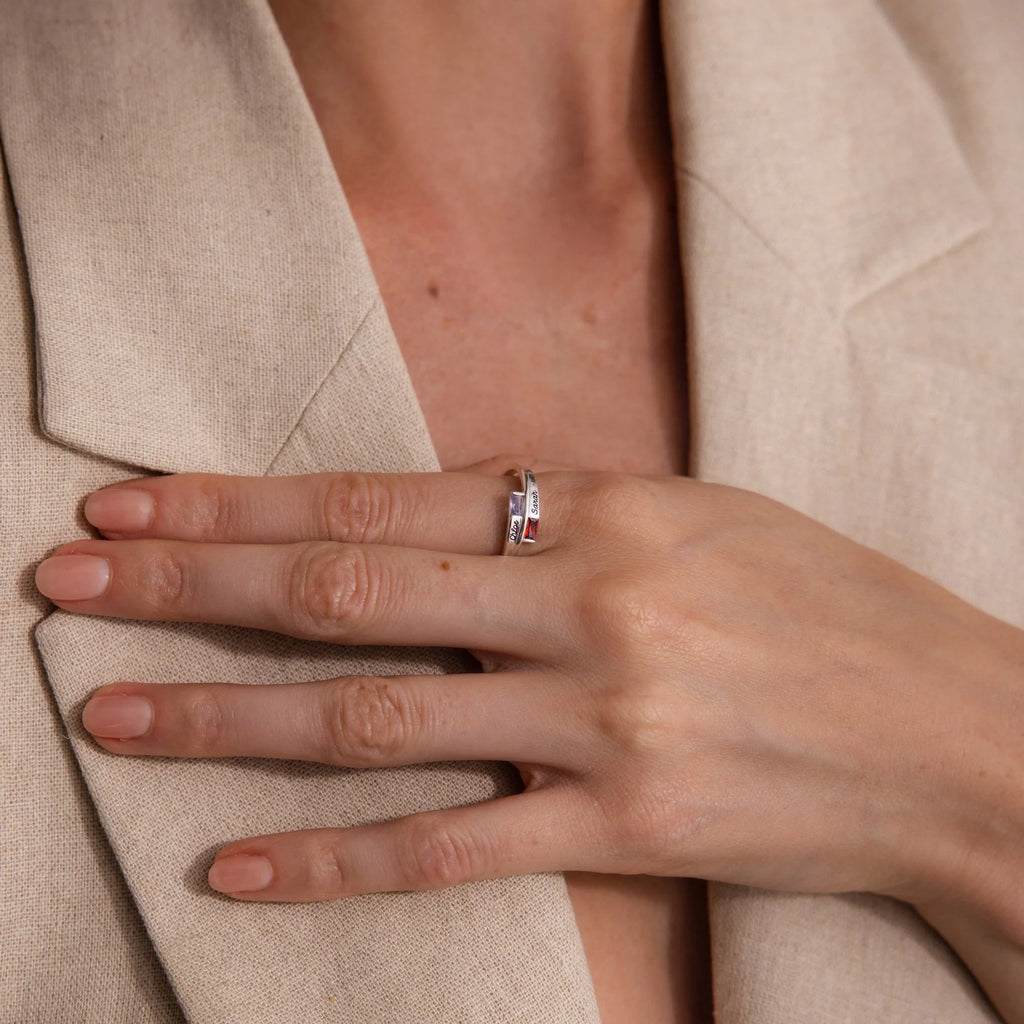 Toi et Moi Baguette Name Ring Silver 18K Gold Plated