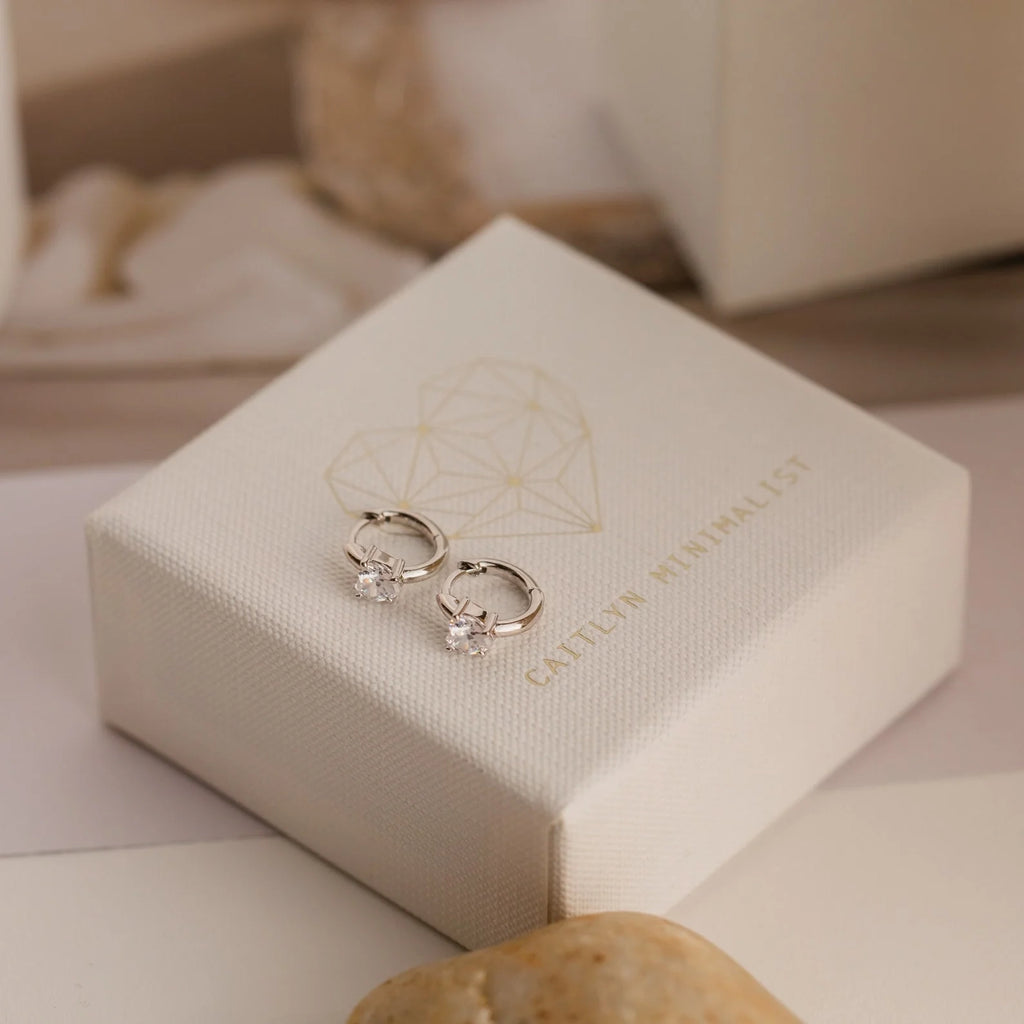 Diamond Heart Huggies Silver 18K Gold Plated