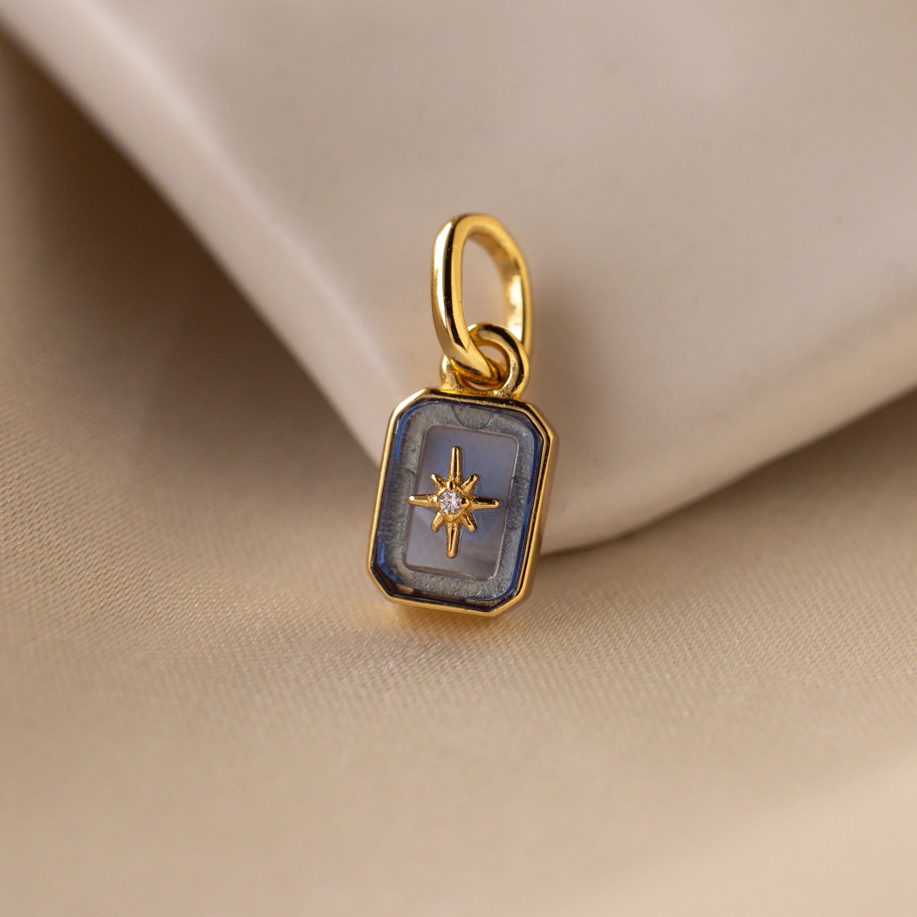 North Star Birthstone Charm Silver 18K Gold Plated