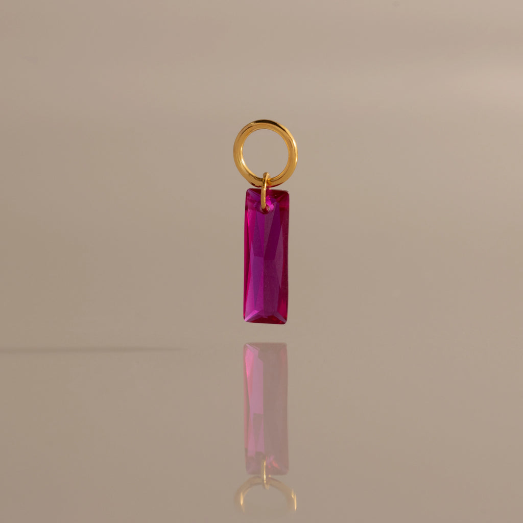 Skinny Baguette Ruby Charm Silver 18K Gold Plated