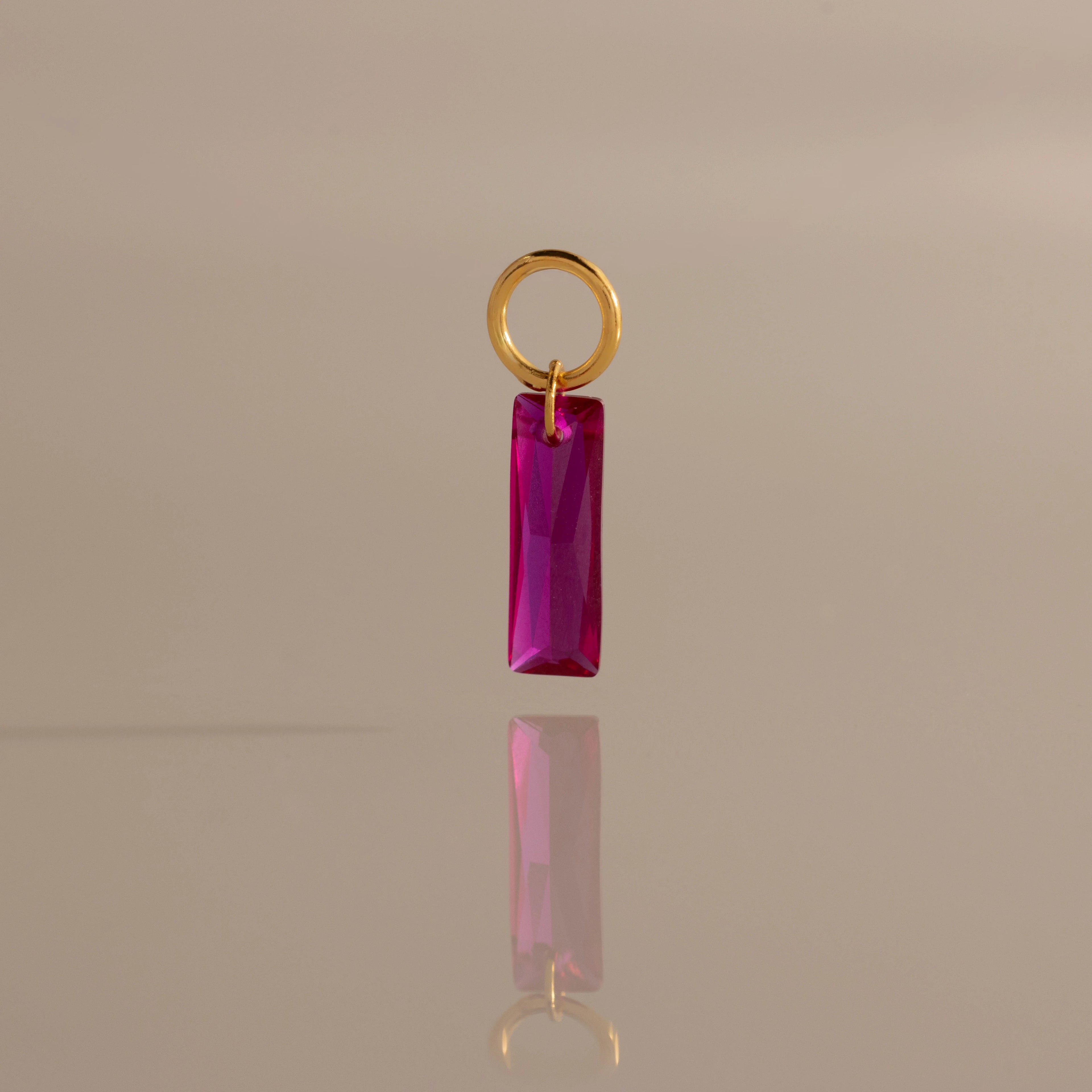 Skinny Baguette Ruby Charm Silver 18K Gold Plated