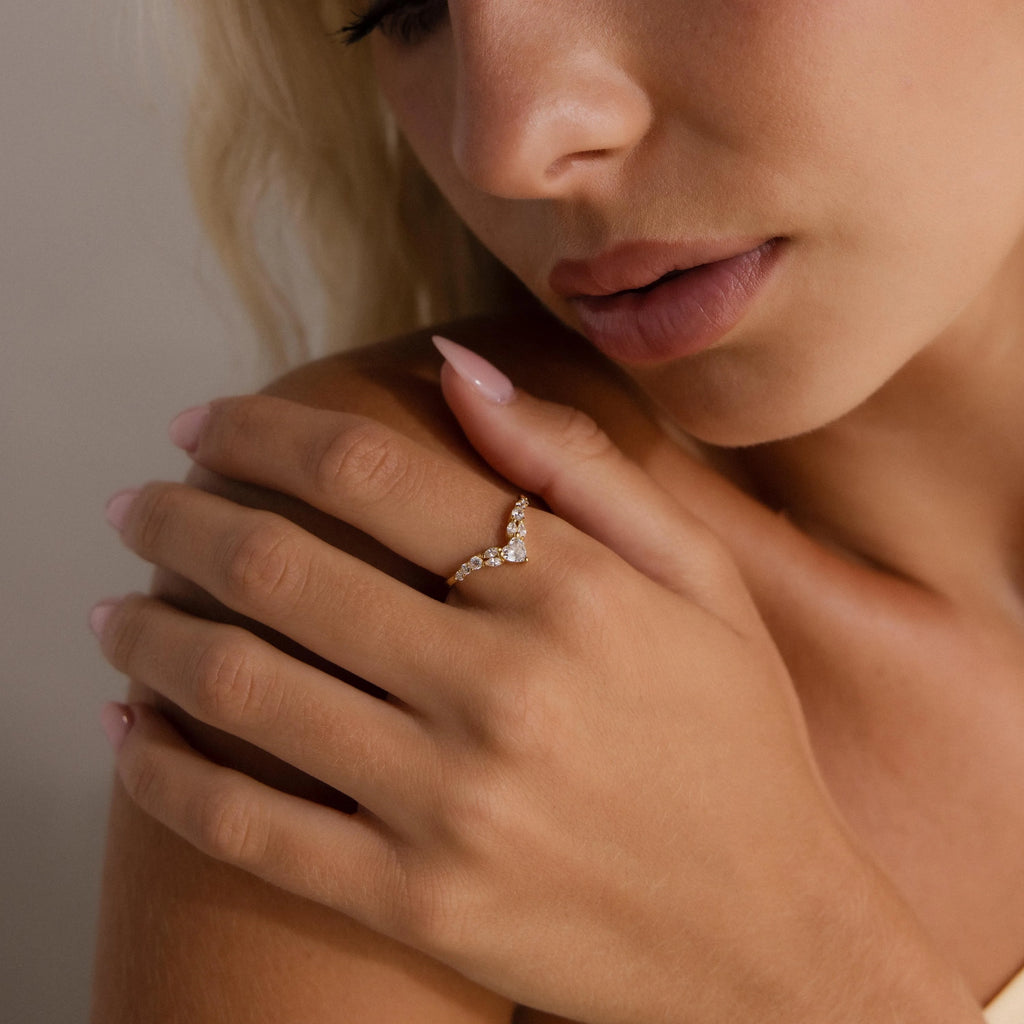 Heart Curve Cluster Ring Silver 18K Gold Plated