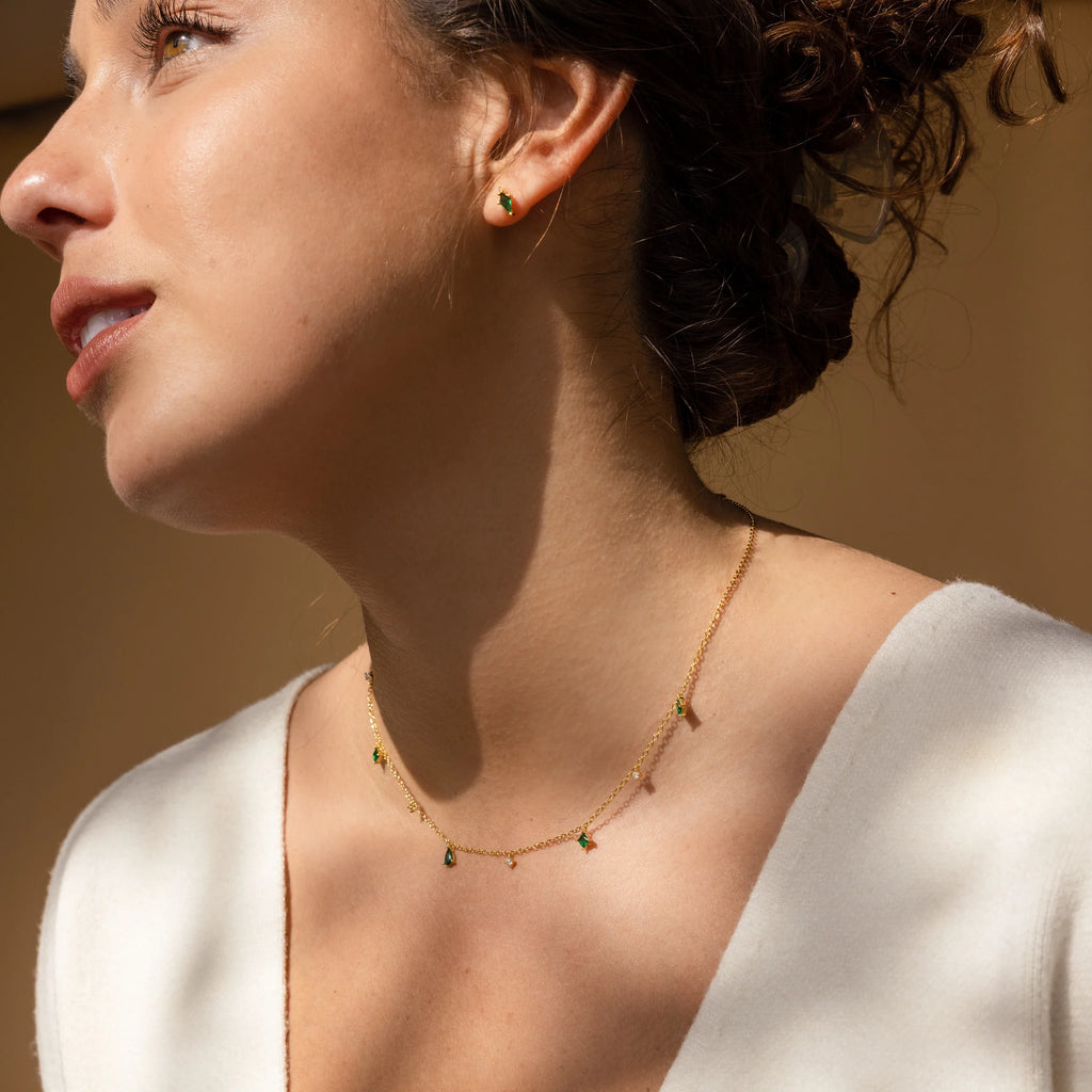 Larissa Emerald Station Necklace Silver 18K Gold Plated