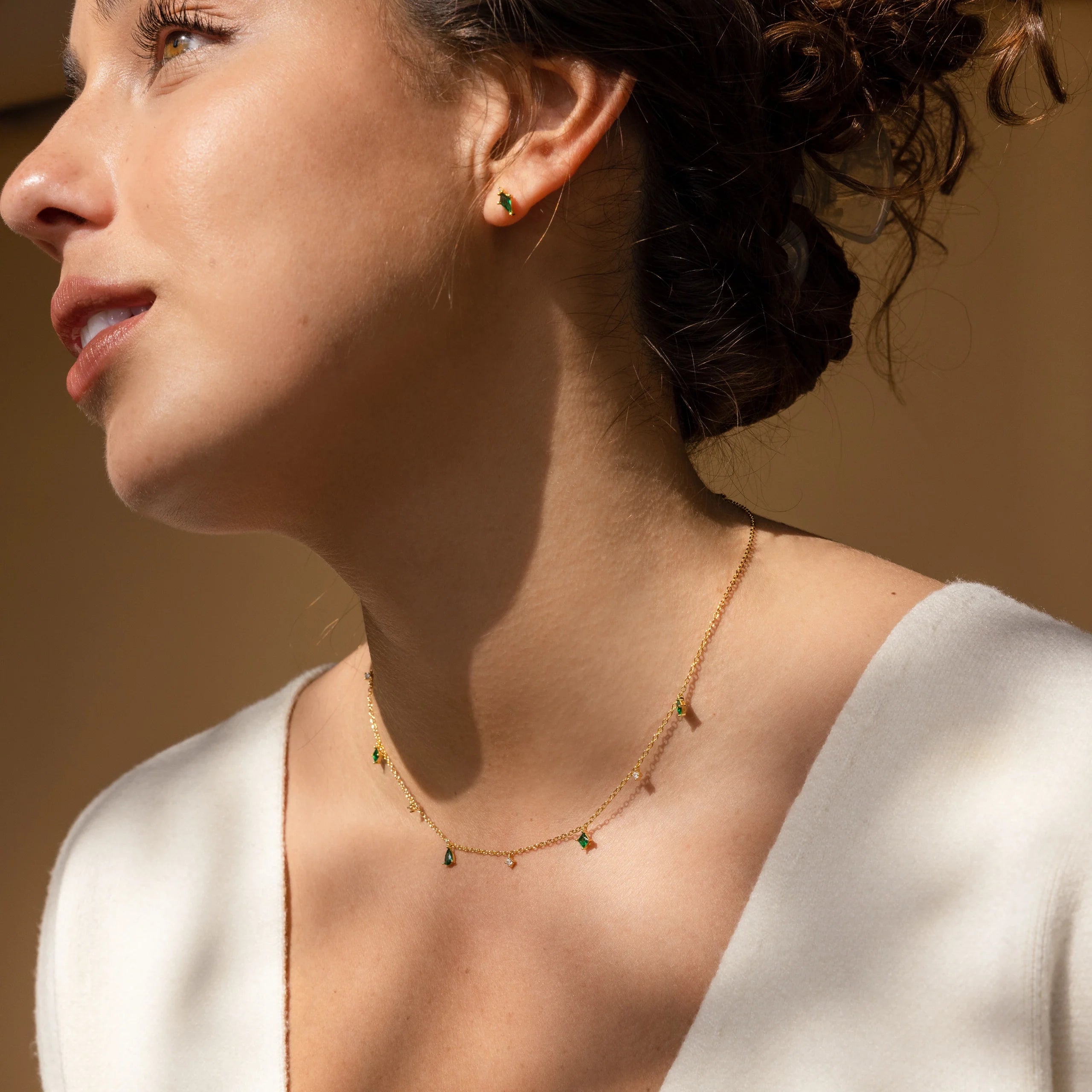 Larissa Emerald Station Necklace Silver 18K Gold Plated