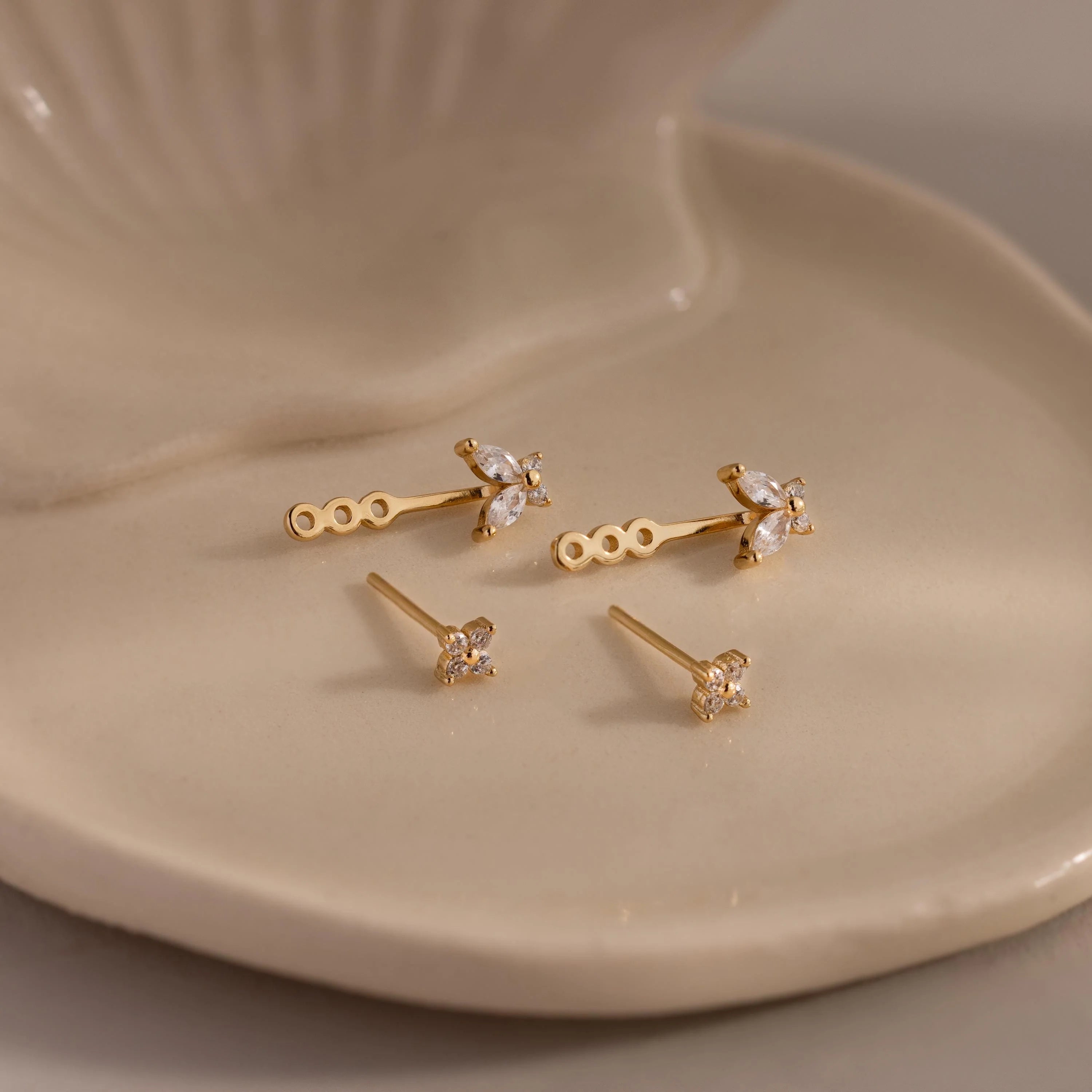 Butterfly Ear Jackets Silver 18K Gold Plated