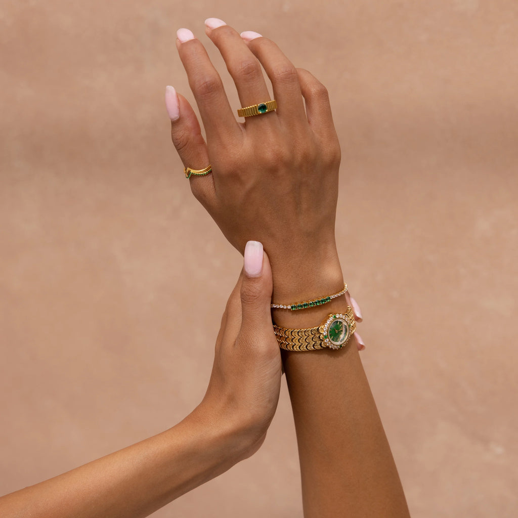 Emerald Scalloped Timepiece Silver 18K Gold Plated