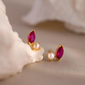 Marquise Ruby & Pearl Studs Silver 18K Gold Plated