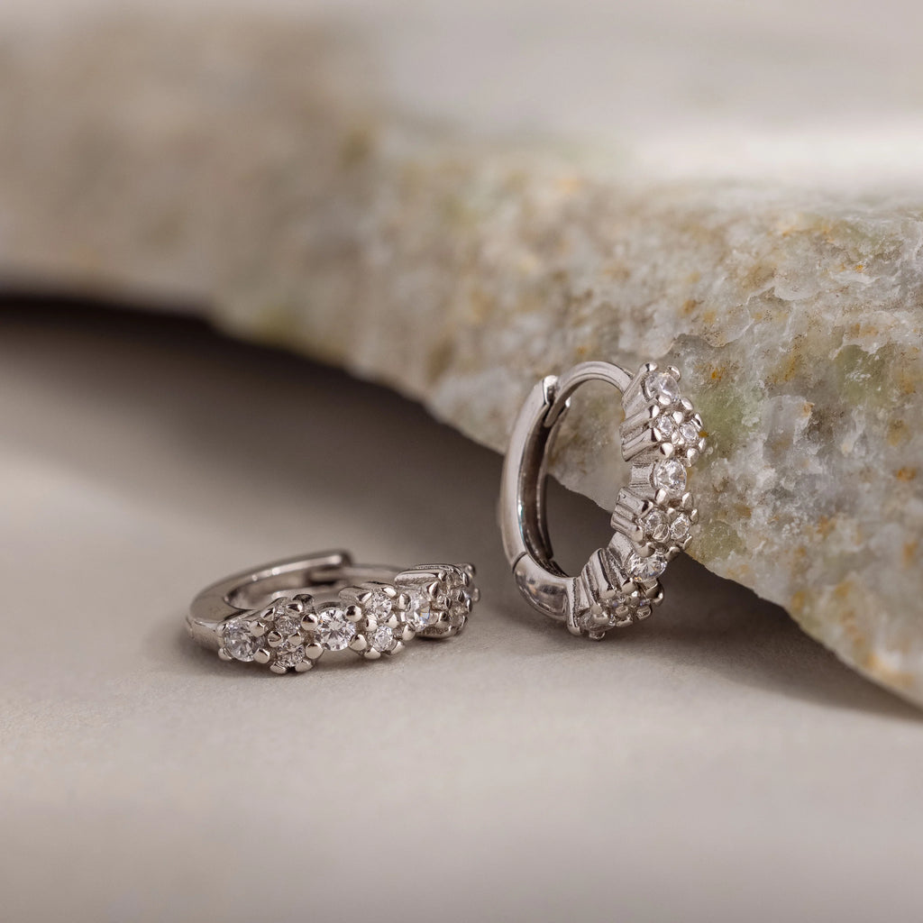 Diamond Cluster Huggies Silver 18K Gold Plated