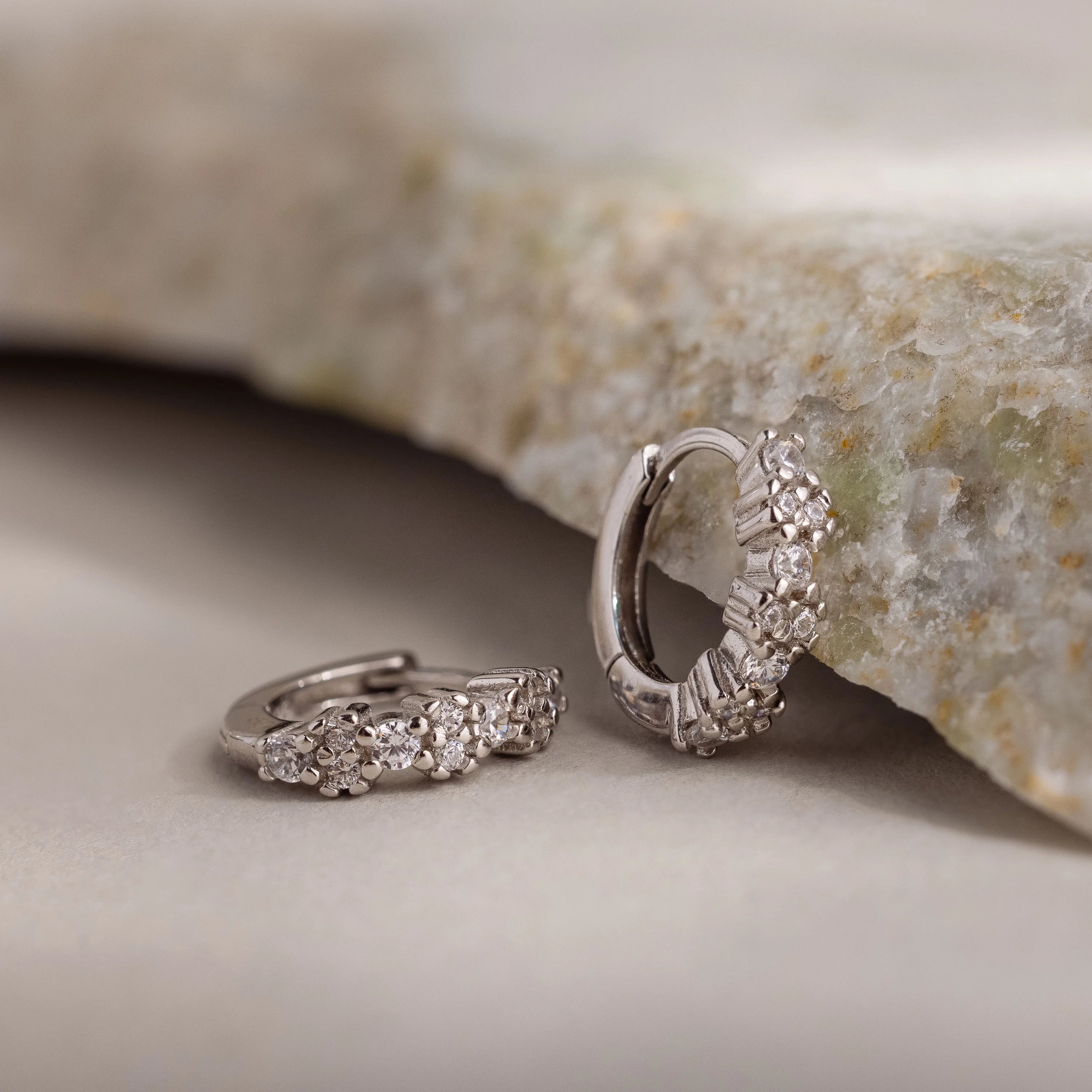 Diamond Cluster Huggies Silver 18K Gold Plated