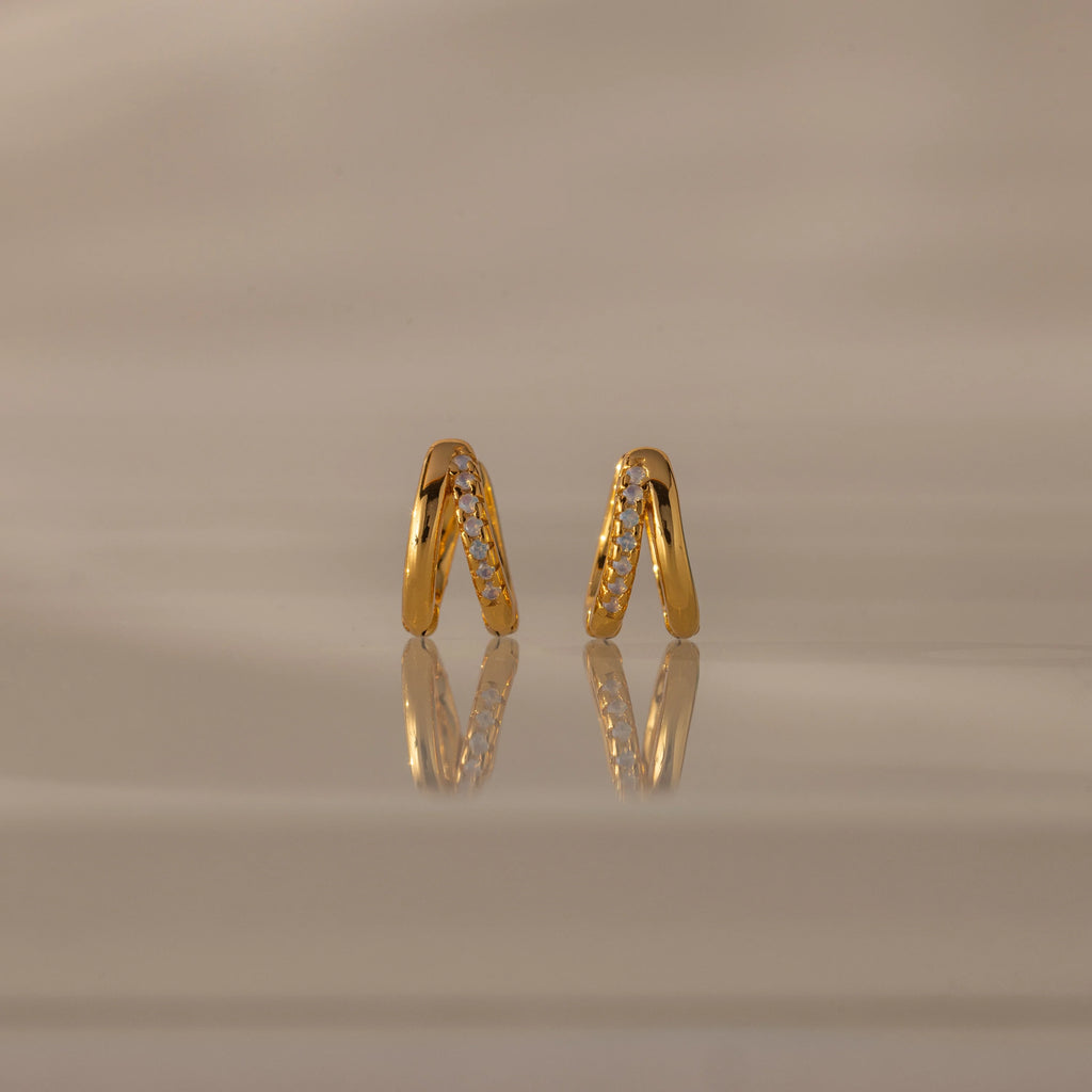 Amelia Duo Opal Huggies Silver 18K Gold Plated