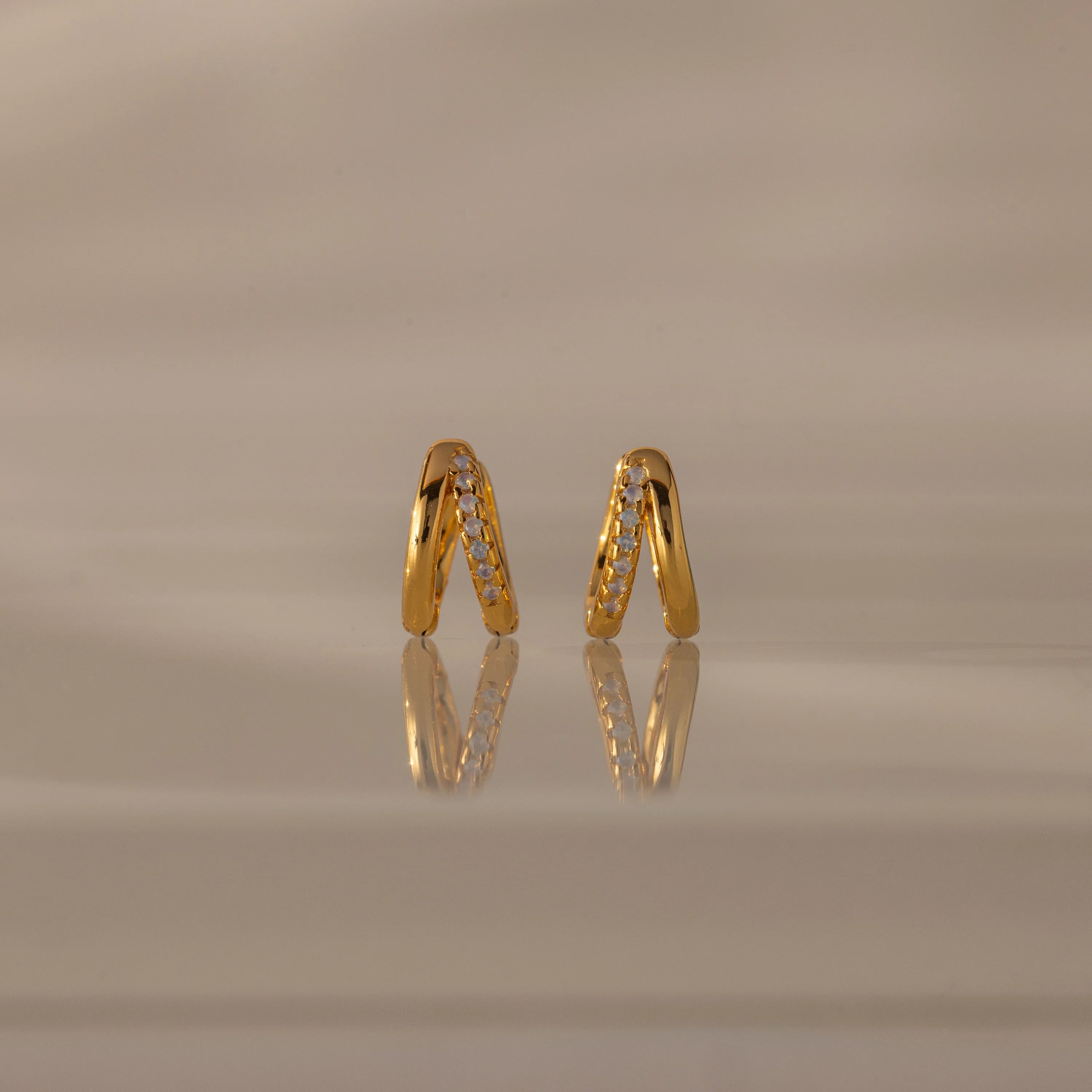 Amelia Duo Opal Huggies Silver 18K Gold Plated