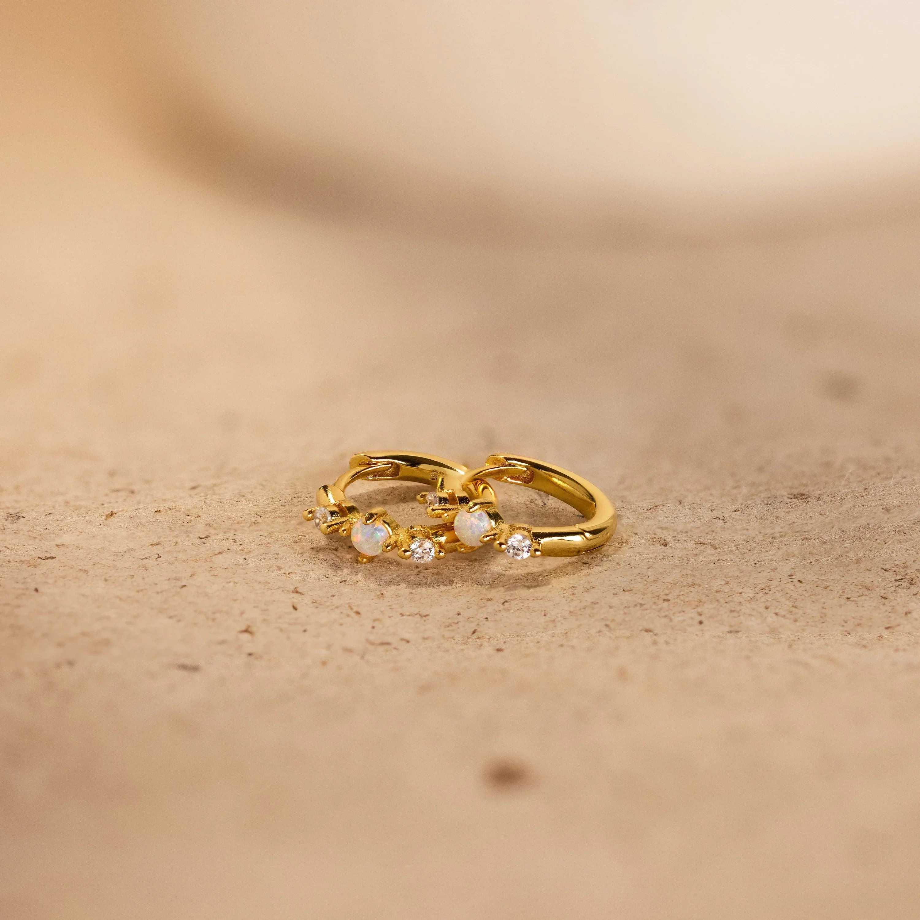 Dainty Opal Diamond Huggies Silver 18K Gold Plated