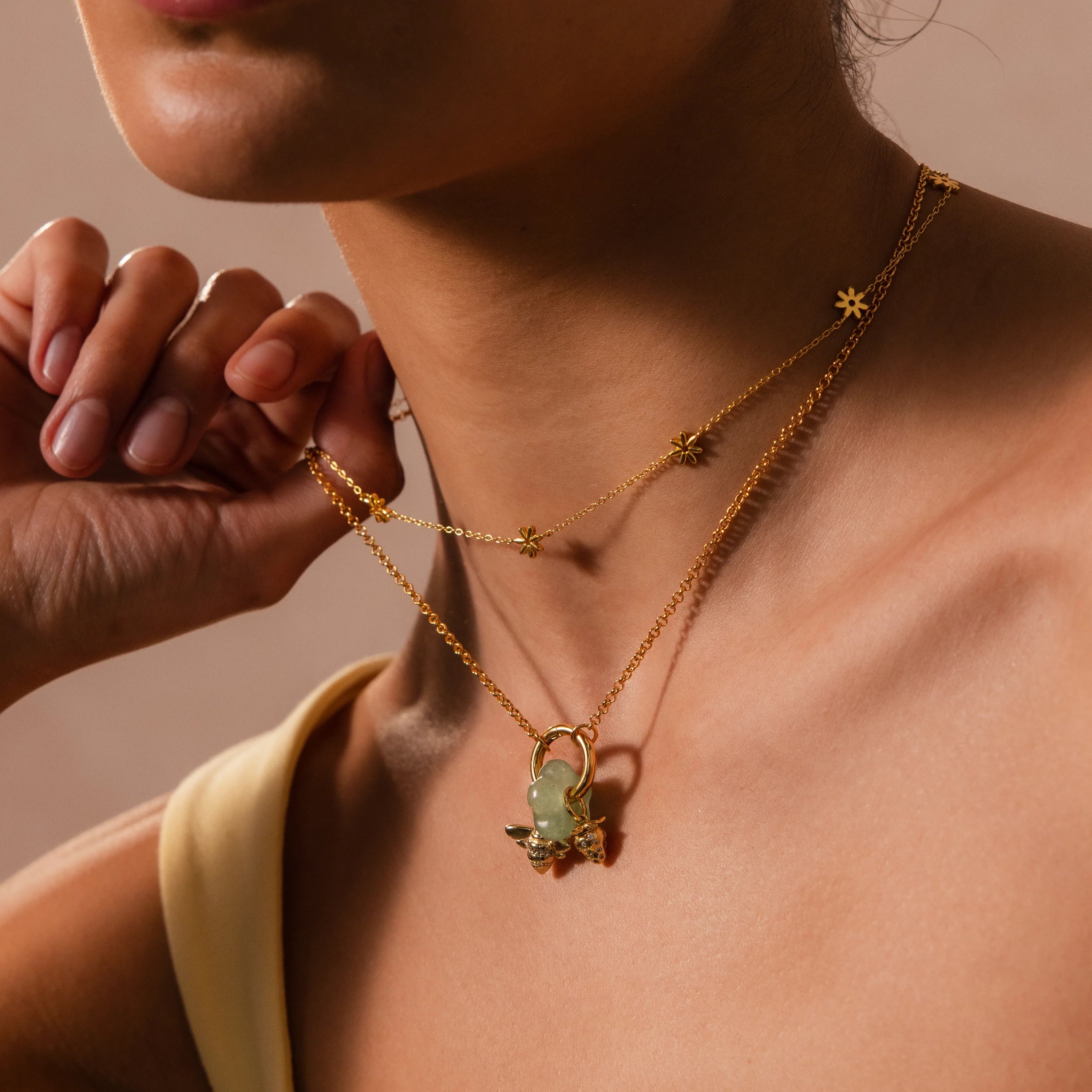 Jade Flower Spacer Charm Silver 18K Gold Plated