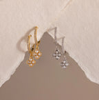 Diamonds Pave Rounded Pearl Flower Hoops Silver 18K Gold Plated