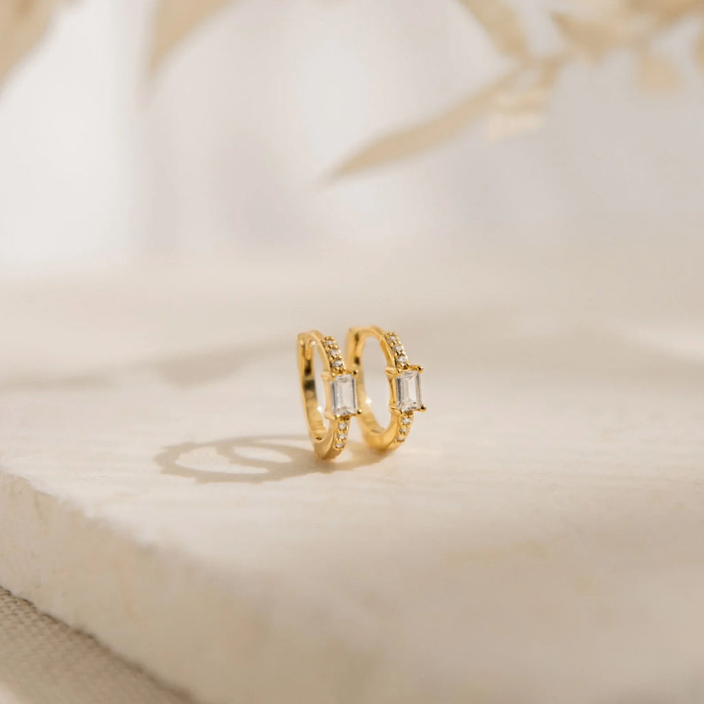 Diamond Pave Huggies Silver 18K Gold Plated