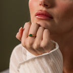Oval Cut Jade Signet Ring Silver 18K Gold Plated