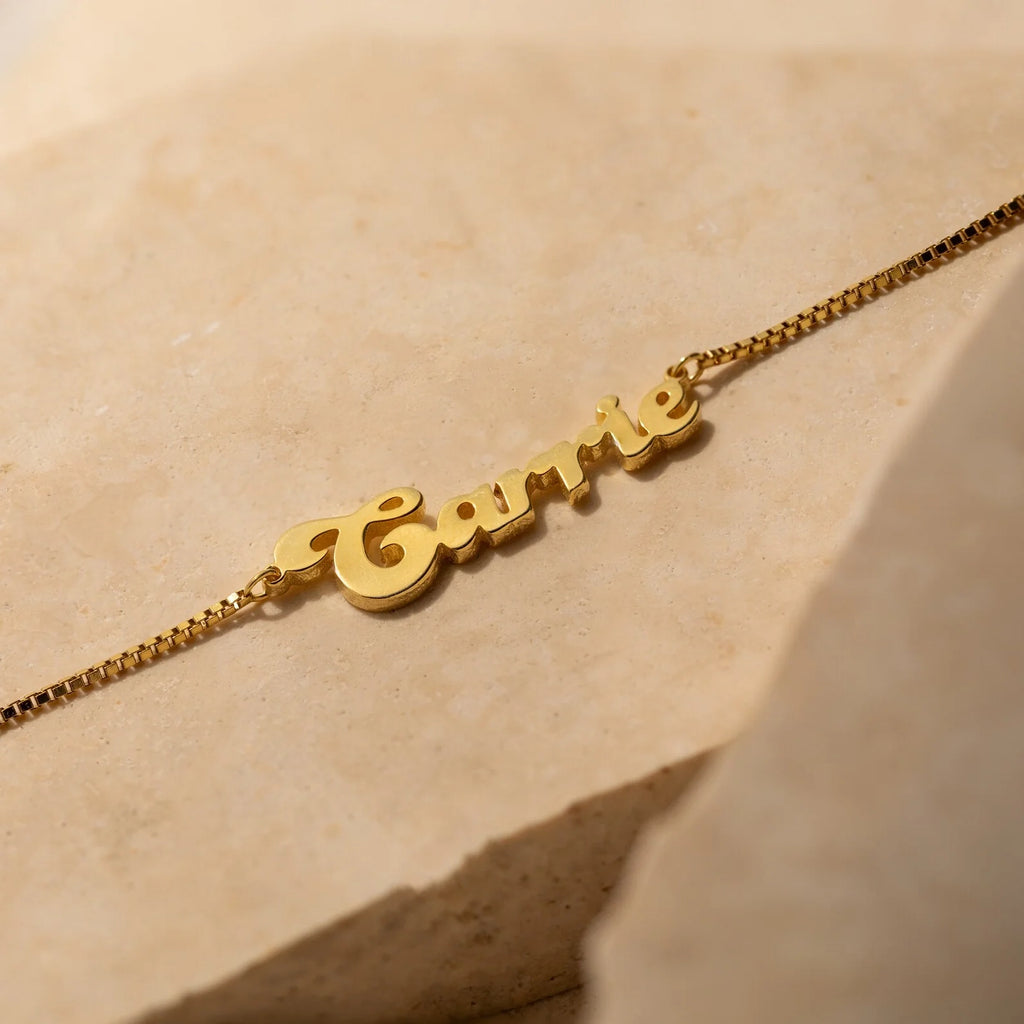 Groovy Name Box Chain Necklace Silver 18K Gold Plated