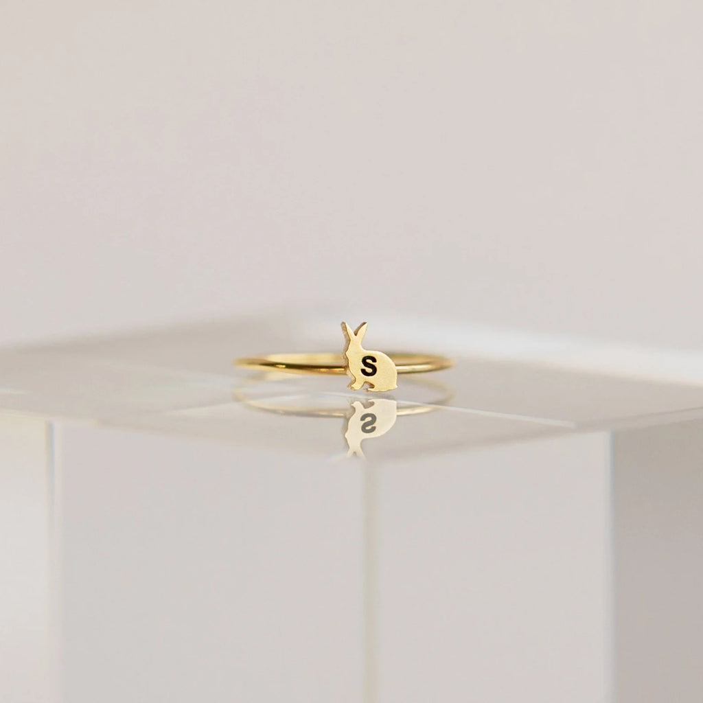 Pet Initial Ring Silver 18K Gold Plated