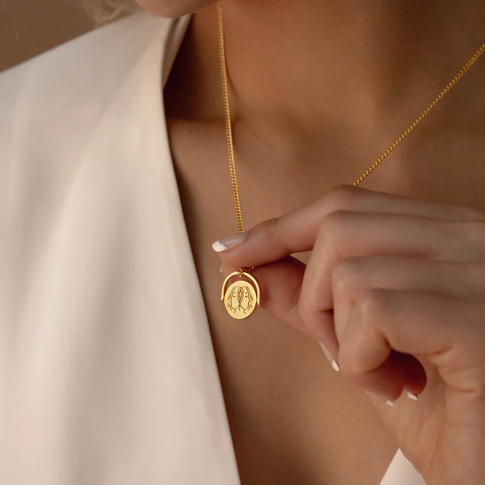 Zodiac Spinner Necklace Silver 18K Gold Plated