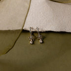 Diamond Teardrop Ribbon Charm Hoops Silver 18K Gold Plated