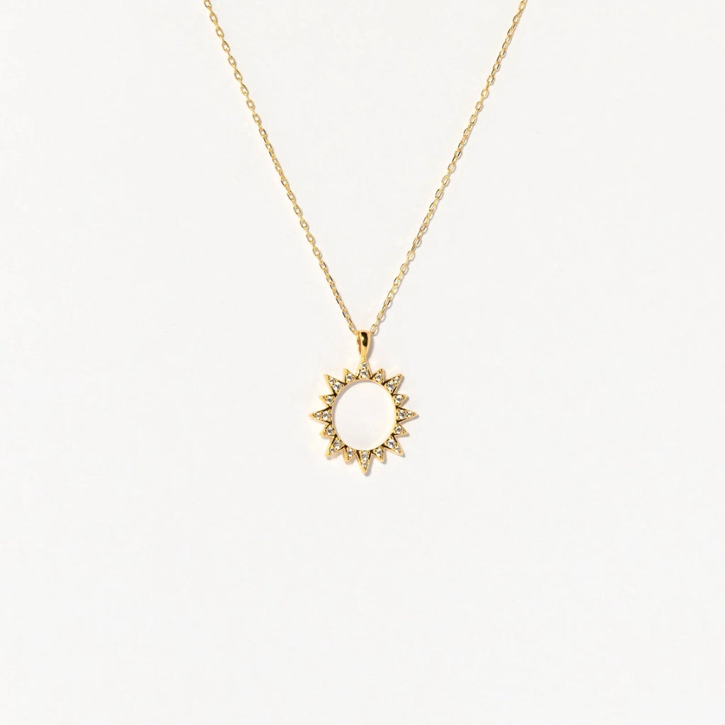 Pave Sun Charm Necklace Silver 18K Gold Plated