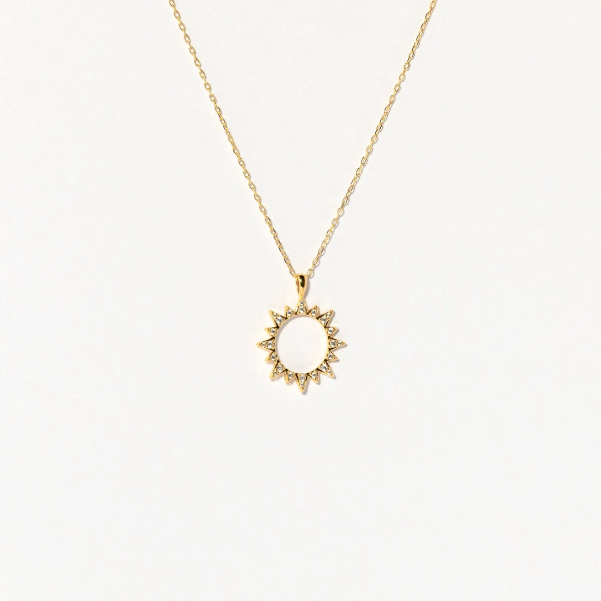 Pave Sun Charm Necklace Silver 18K Gold Plated