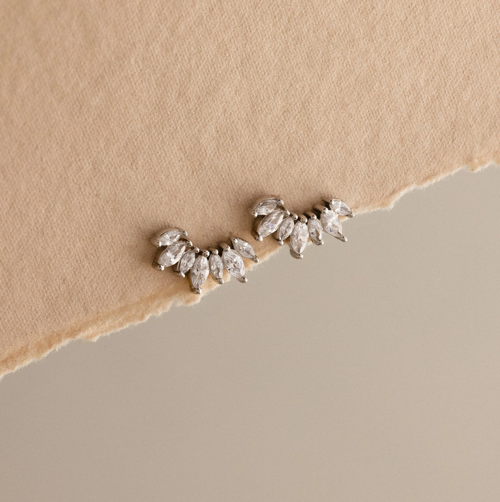 Marquise Cut Diamond Flatback Climbers Silver 18K Gold Plated