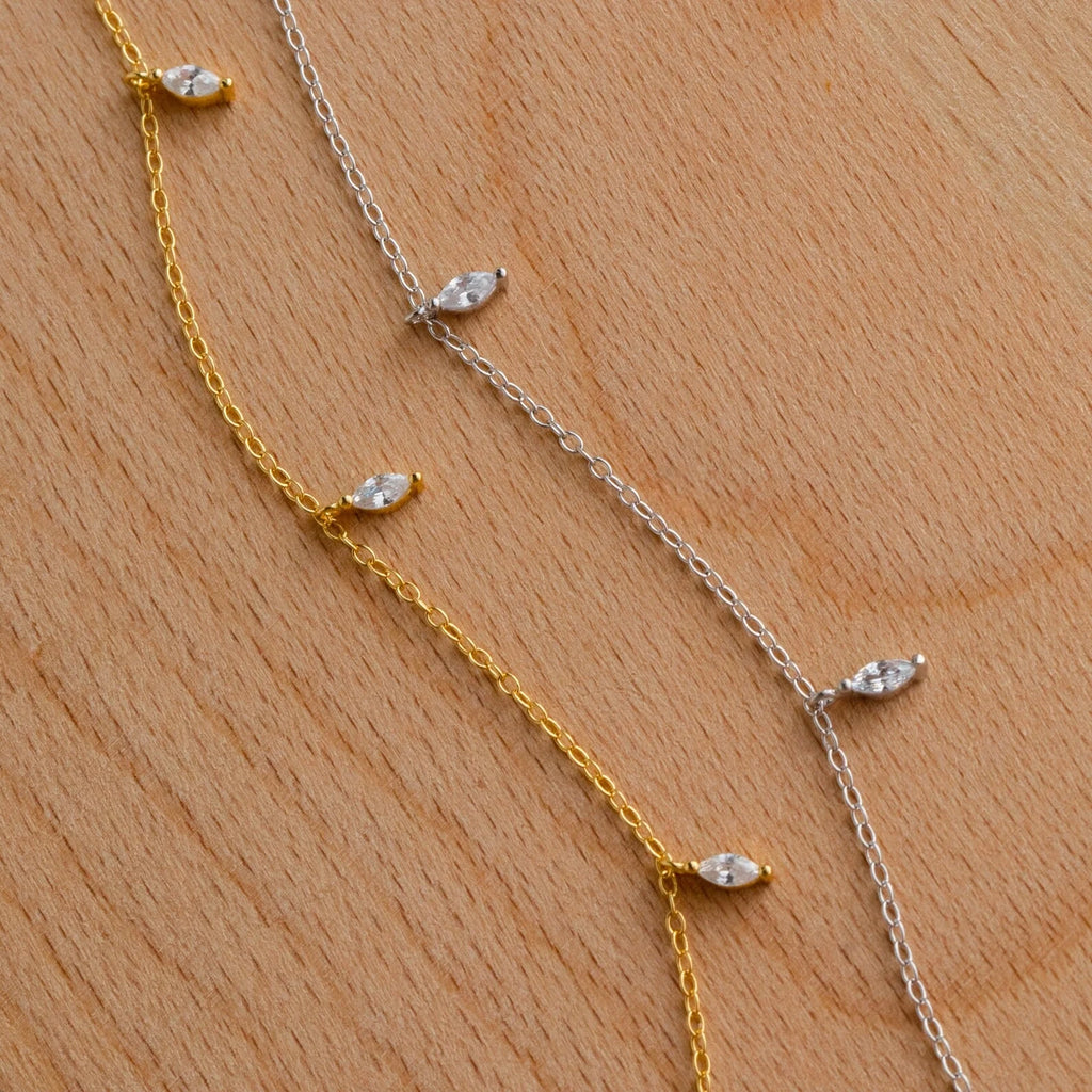 Marquise Station Necklace Silver 18K Gold Plated