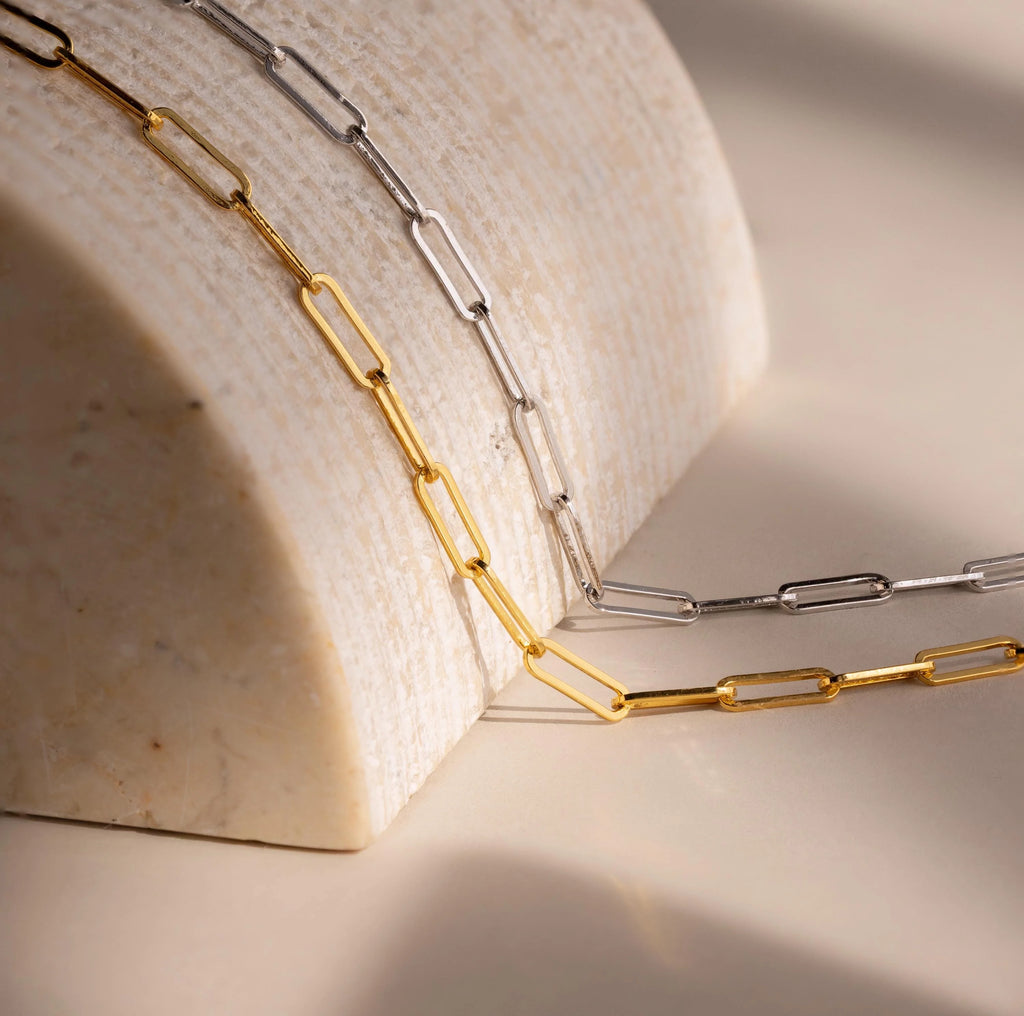 Bold Paperclip Chain Necklace Silver 18K Gold Plated