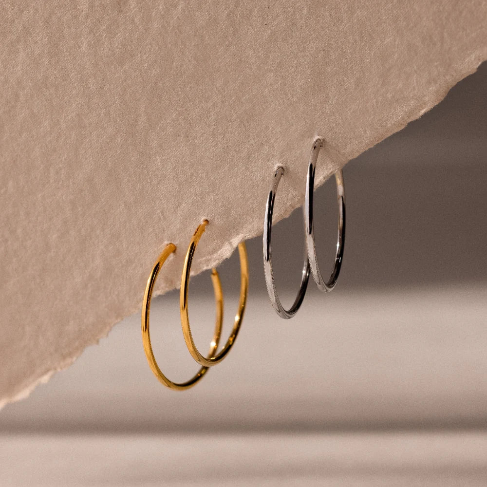 Large Thin Hoops Silver 18K Gold Plated