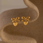 Bow Heart Studs Silver 18K Gold Plated