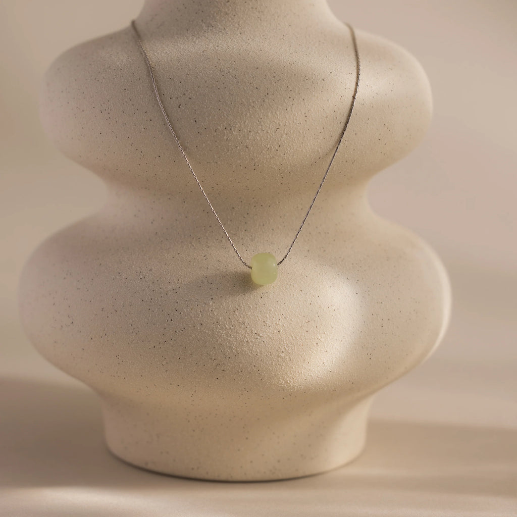 Jade Bead Necklace Silver 18K Gold Plated