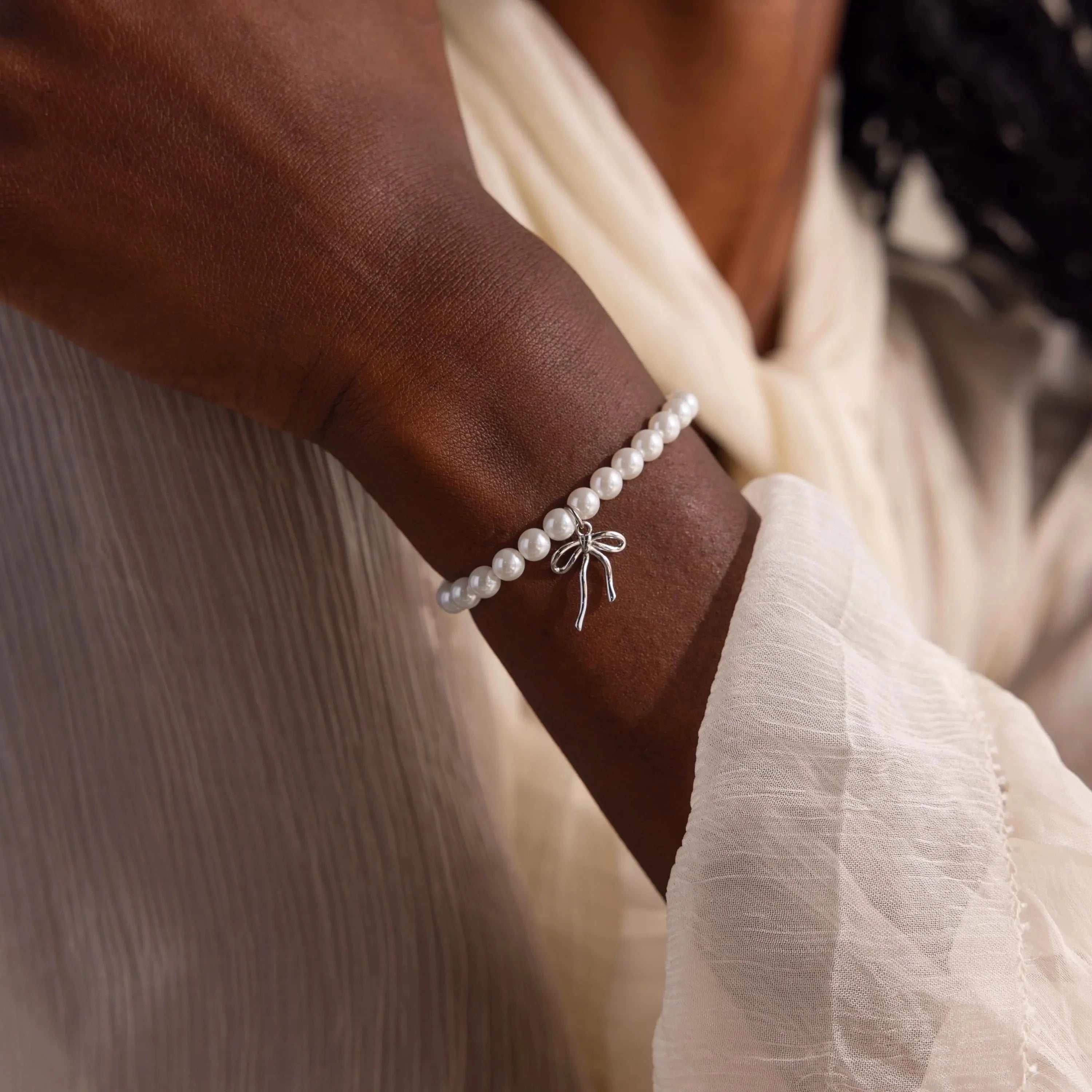 Bow Pearl Bracelet Silver 18K Gold Plated