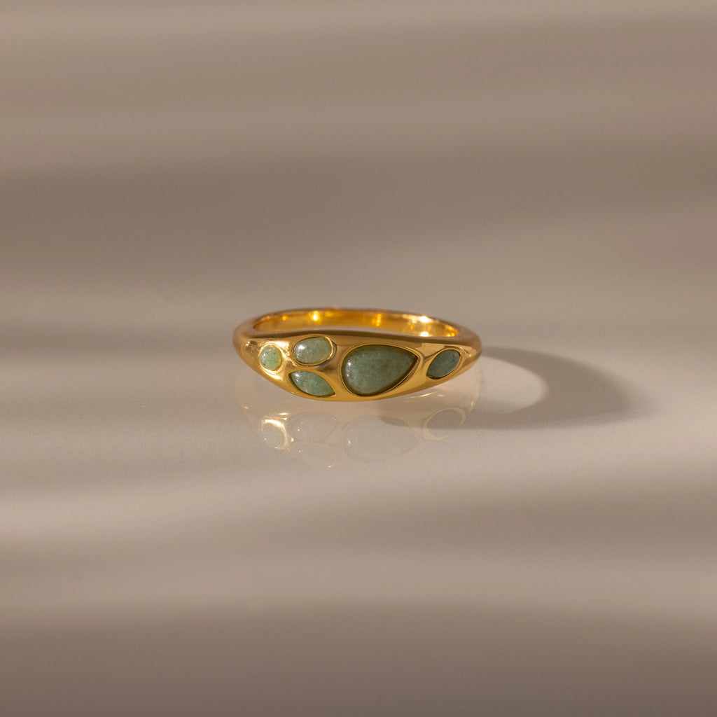 Jade Dewdrop Ring Silver 18K Gold Plated