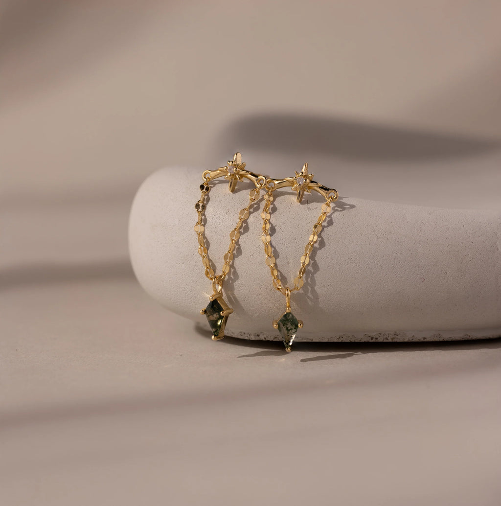 Agate Star Chain Earrings Silver 18K Gold Plated