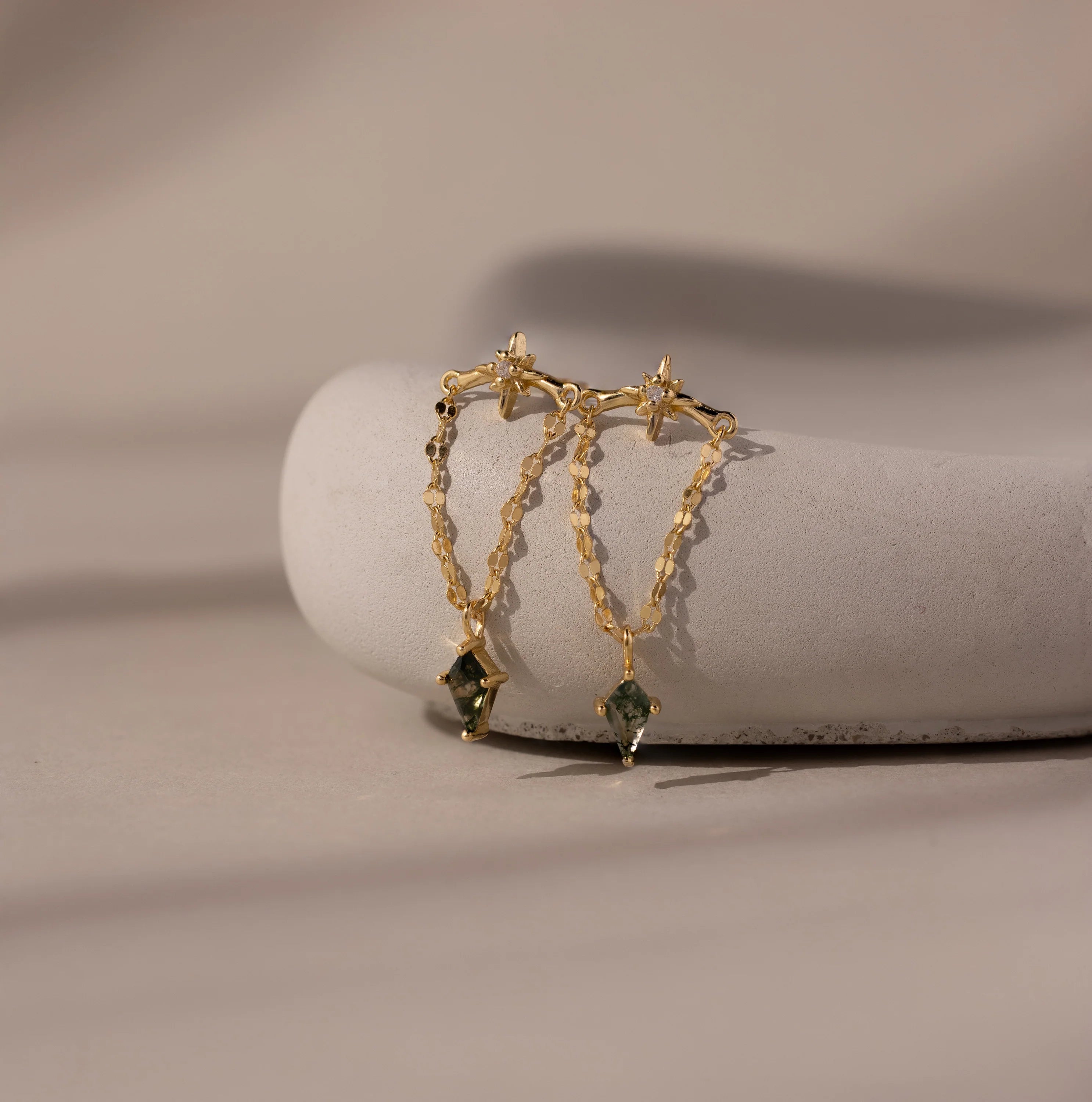 Agate Star Chain Earrings Silver 18K Gold Plated