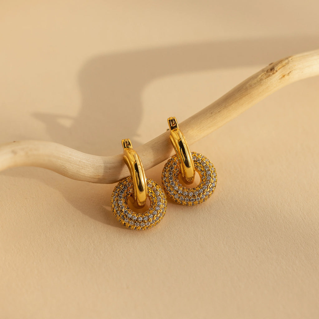 Diamond Duo Pave Link Hoops  Silver 18K Gold Plated