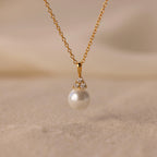 Diamond Halo Pearl Necklace Silver 18K Gold Plated
