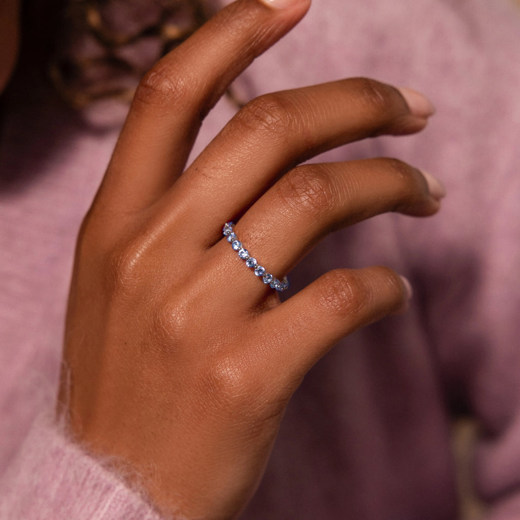 Aquamarine Lace Eternity Ring Silver 18K Gold Plated