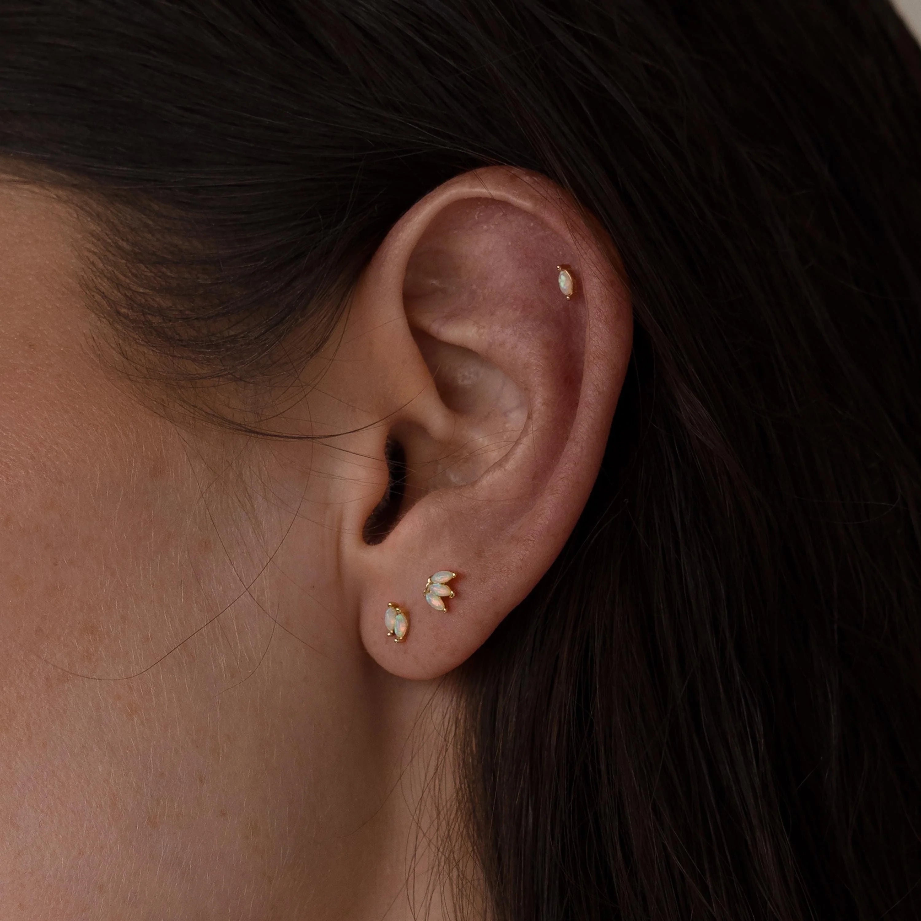 Marquise Opal Flat Back Studs Silver 18K Gold Plated