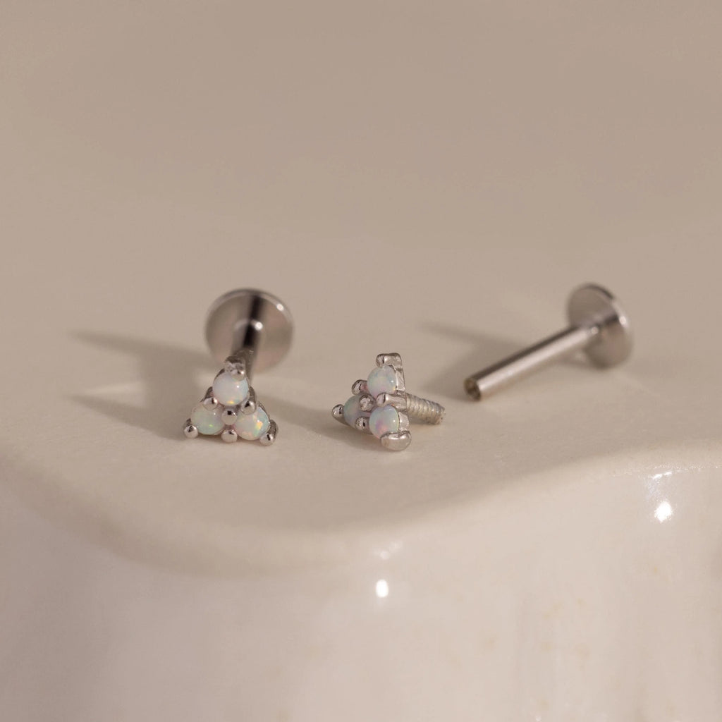 Opal Cluster Flatback Studs Silver 18K Gold Plated