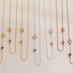 Sideways Initial Birthstone Necklace Silver 18K Gold Plated