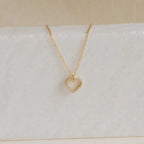 Pave Heart Charm Necklace Silver 18K Gold Plated