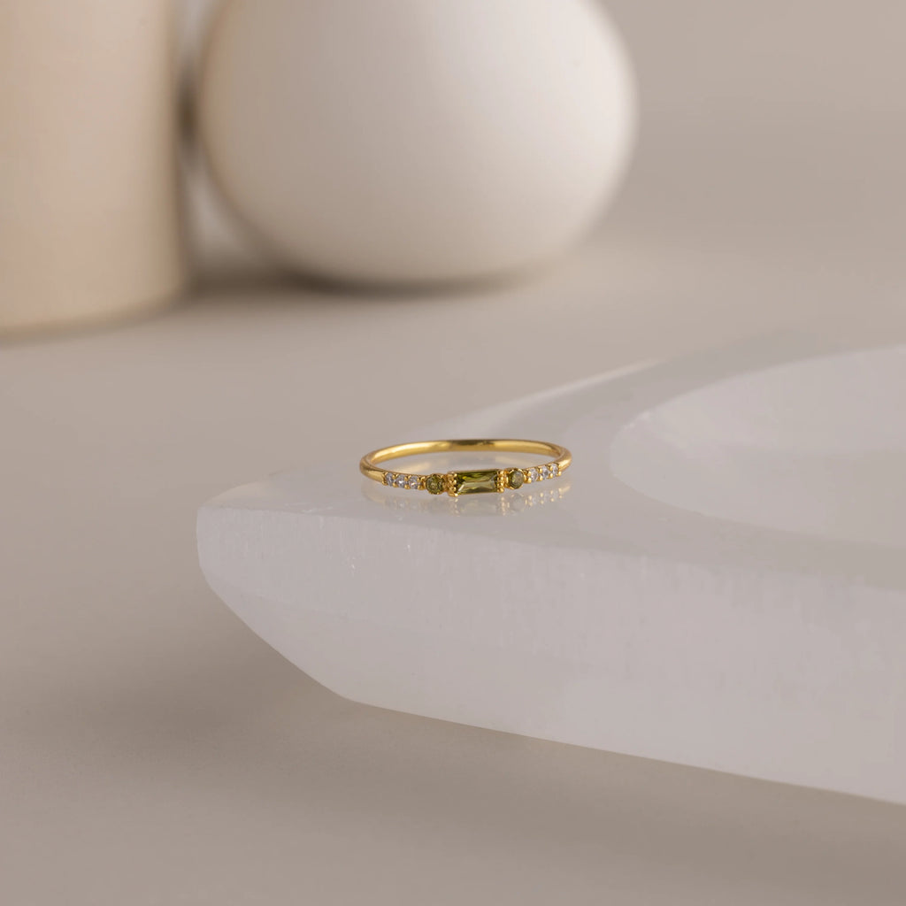 Dainty Baguette Birthstone Ring Silver 18K Gold Plated